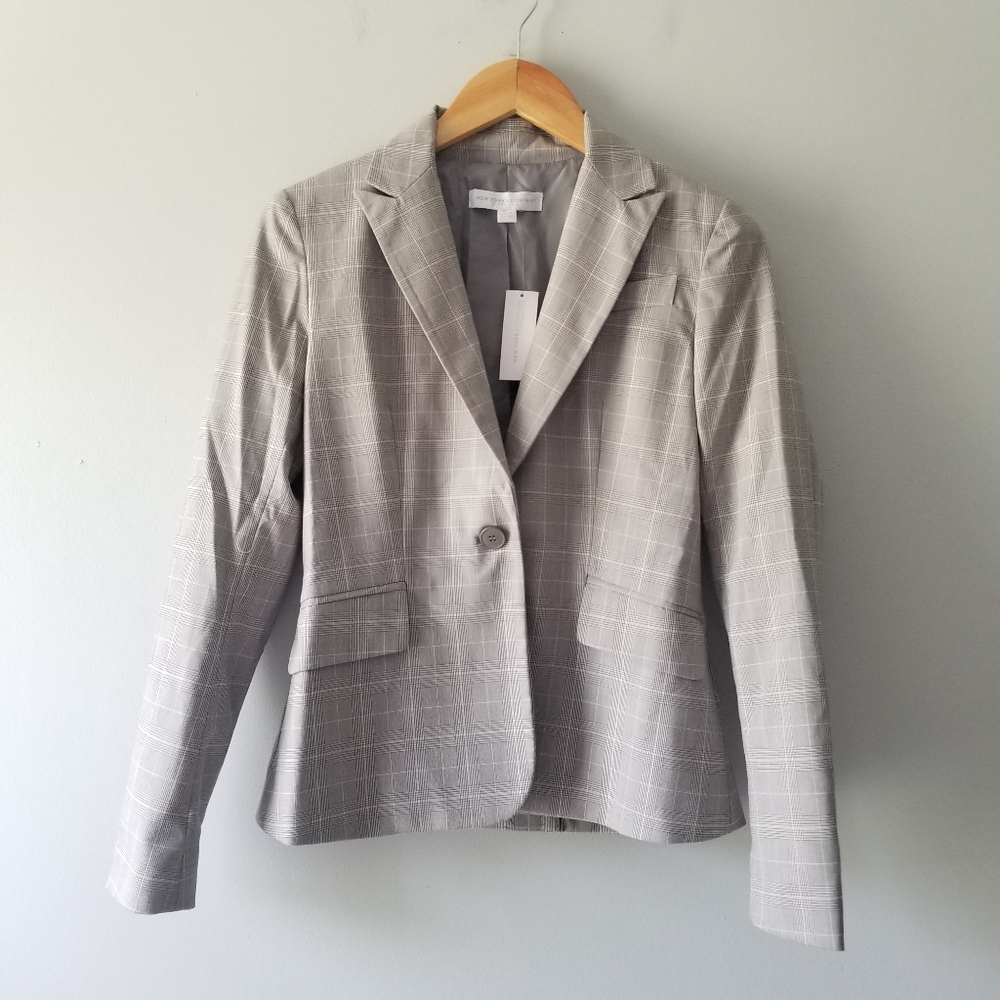 NY&Company Plaid One Button Blazer 0